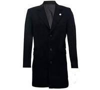 Tru Clothing Mens 3/4 Long Wool Black Crombie Overcoat Jacket Blinders Trench Slim Fit Coat 34