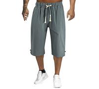 Mens 3/4 Shorts Cotton Mens Casual Shorts Summer Baggy Combat Trousers Elasticated Waist With Multi Pockets Summer Beach Jogging Drawstring Sports Short Workout Jogging Athletic Loose Fit Pants