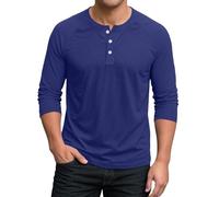 Men's 3/4 Sleeve Raglan Henley T-Shirt Baseball Tees Buttons Solid Colour Breathable Versatile Classic Fit Grandad Casual Smart Tops for Men Autumn Dark Blue S