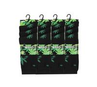 Mens 3/6/12 Pairs Ganja Weed Leaf Rasta Printed Socks, Adults Soft Cannabis Marijuana Design Lightweight Cotton High Crew Colorful Socks UK One Size Fit 6-11, Green Weed-Pack Of 12