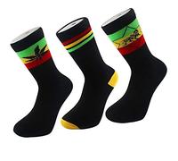 Mens 3/6/12 Pairs Ganja Weed Leaf Rasta Printed Socks, Adults Soft Cannabis Marijuana Design Lightweight Cotton High Crew Colorful Socks UK One Size Fit 6-11, Rasta-Pack Of 12