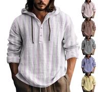 Mens 3 Button Sweatshirt Striped Hoodie Men 1/4 Button Long Sleeve Hoodies Casual Outdoor Hoodie Fashion Holiday Jumper Lightweight Cozy Pullover With Hood Drawstring Hooded Sweatshirts