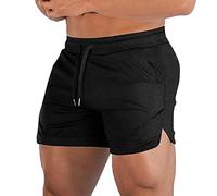 Mens 3 Inch Running Shorts Quick Dry Gym Shorts with Pockets Lightweight Jogging Short Drawstring Trousers Elasticated Waist Breathable Sweat Pants for Cycling Walking Hiking Black