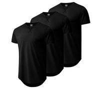 Mens 3 Pack Cotton Hipster Longline T Shirts Curved Hem Plain Hip Hop Short Sleeve Tee Fitted Casual Drop Cuts Crewneck, Black+black+black, Medium