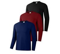 Men's 3 Pack Cotton Shirts, Long Sleeve Crewneck Casual Tees, Classic Regular-fit Shirt Winter Basic Tops Black/Red/Navy 03-L