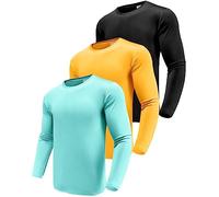 Men's 3 Pack Performance Long Sleeve T-Shirts, UPF 50+ Sun Protection Shirts, Athletic Workout Shirts for Running Black/Yellow/Green-3P08-M