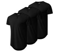 Mens 3 Pack Plain Cotton Shirts Short Sleeve Casual Crew Neck T-Shirts Hipster Hip Hop Longline Tees Drop Cut Curved Hem, Black/Black/Black, XXXXL
