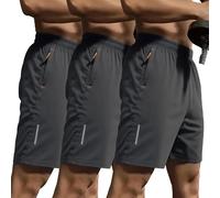 Men's 3 Pack Running Shorts Breathable Quick Dry Gym Training Shorts with Drawstring and Zippered Pockets (UK, Alpha, XXL, Regular, Regular, Grey（3 PCE）)
