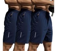Men's 3 Pack Running Shorts Breathable Quick Dry Gym Training Shorts with Drawstring and Zippered Pockets (UK, Alpha, XXL, Regular, Regular, Blue（3 PCE）)