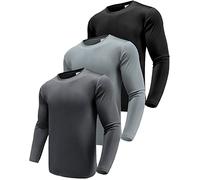 Men's 3 Pack Workout Running Shirts, Dry Fit Moisture Wicking T-Shirts, Sports Gym Athletic Long Sleeve Tee Shirts for Men Black/Grey/Dark Grey-3P06-S