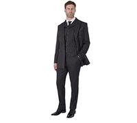 Mens 3 Piece Black Pinstripe Suit Double Breasted Retro Gangsters 1920s Blinders Styled Peak [SUIT-ALFRED-BLACK-42]