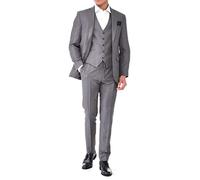 Mens 3 Piece Check Suit Grey Red Classic Gatsby Slim Fit 1920s Wedding Vintage - Grey 38