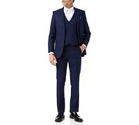 Mens 3 Piece Double Breasted Suit 1920s Retro Navy Pinstripe Classic Tailored Fit[SUIT-DB-6088-14,42,Blue]