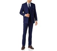 Mens 3 Piece Double Breasted Suit 1920s Retro Navy Pinstripe Classic Tailored Fit[SUIT-SIN-6088-14,46,Blue]