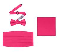 Men's 3 Piece Formal Accessory Set with Bow Tie, Cummerbund & Pocket Hanky, Hot Pink, One Size