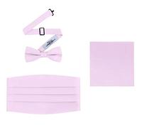 Men's 3 Piece Formal Accessory Set with Bow Tie, Cummerbund & Pocket Hanky, Pink, One-Size