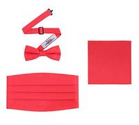 Men's 3 Piece Formal Accessory Set with Bow Tie, Cummerbund & Pocket Hanky, Red, One-Size