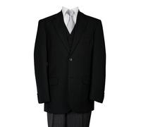 Men's 3-Piece Masonic Formal Suit Plain Black Jacket with Waistcoat & Pinstripe Trousers Masons Freemason Funeral Director (UK, Numeric, 44, Regular, Regular, Black)