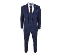 Men's 3 Piece Midnight Navy Rust Plaid Check Tailored Fit Suit