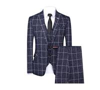 Men's 3 Piece Plaid Suit Check Single Breasted One Button Blazer Set Vintage Formal Dress Party Jacket Vest Pants, Gray Blue1, 3XL