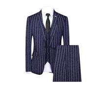 Men's 3 Piece Plaid Suit Check Single Breasted One Button Blazer Set Vintage Formal Dress Party Jacket Vest Pants, Gray Blue2, XXL