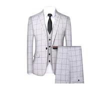 Men's 3 Piece Plaid Suit Check Single Breasted One Button Blazer Set Vintage Formal Dress Party Jacket Vest Pants, Light Gray1, XXL