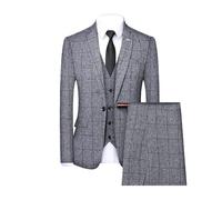 Men's 3 Piece Plaid Suit Check Single Breasted One Button Blazer Set Vintage Formal Dress Party Jacket Vest Pants, Gray1, 4XL