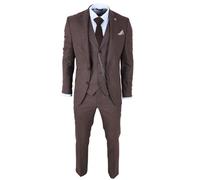 Men's 3 Piece Prince of Wales Check Brown Tailored Fit Suit - Brown 52