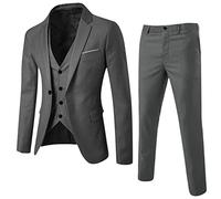 Mens 3 Piece Slim Fit Suit Set, One Button Blazer Tuxedo Casual Suit Set Business Wedding Party Jacket Vest & Pants(Dark Gray,3X-Large)