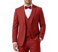 Men's 3-Piece Slim Fit Suit with Bow Tie, Single Button Blazer Vest Pants Set for Wedding Business, Formal Suit for Men, Red, 5XL