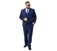 Men's 3 Piece Suit Big And Tall Suits For Men 2 Buttons Solid Color Business Wedding Jacket Vest Pants Set(Royal Blue,5XL)