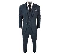 Men's 3 Piece Suit Classic Prince of Wales Check Olive Green Wedding Office Retro - Olive 50