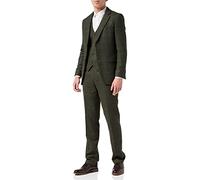 Mens 3 Piece Suit Herringbone Tan Tweed Check on Olive Green Retro Tailor Fitted[SUIT-X6680-2-GREEN-44,UK/US 44 EU 54,Trouser 38"]