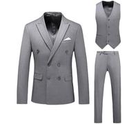 Men's 3 Piece Suit, Stylish, Double Breasted, Men's Casual Suit, Jacket, Waistcoat and Trousers, Suitable for Wedding, Daily wear Gray
