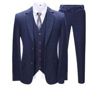 Mens 3 Piece Suit - Tweed - Bespoke - Made to Measure - Herringbone Tweed (Royal Blue)