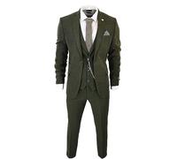 Men's 3 Piece Suit Wool Tweed Green Blue Brown Check 1920s Gatsby Formal Dress Suits - Olive 46