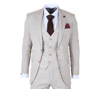 Men's 3-Piece Tailored Fit Formal Wedding Peak Lapel Suit Infinity Leather Cream 46R