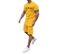 Men's 3 Piece Tracksuit Cuban Collared Funny Hawaiian Shirt Shorts Button Down Sets with Bucket Hats Summer Clothes Sets for Men 2pcs Sports Sweat Suit (Yellow,XL)