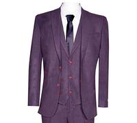 Mens 3 Piece Tweed Suit Plum Purple Check Peaky Classic 1920 Gatsby