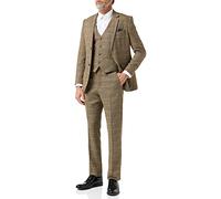 Mens 3 Piece Tweed Suit Tan Herringbone Check Retro Tailored Fit[SUIT-X3309-1-BROWN-52,UK/US 52 EU 62,Trouser 46"]
