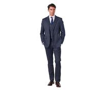 Mens 3 Piece White Pin Stripe on Blue Suit Retro Fitted 1920s [SUIT-3802-3-NAVY-44,UK/US 44 EU 54,Trouser 38"]