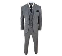 Mens 3 Piece Wool Suit Herringbone Tweed Dark Grey Formal Classic 1920s Wedding