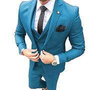 Men's 3 Pieces Solid One Button Fashion Mens Suit Slim Fit Blazer Tuxedos For Wedding Groomsmen(Blazer+Vest+Pants)(Aqua Blue,34)