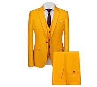 Men's 3 Pieces Suit Elegant Solid 1 Button Slim Fit Blazer Tux Vest Trousers Tuxedo Set for Dinner Party Prom Wedding (Yellow 2,L)