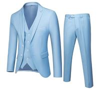 Men's 3 Pieces Suit, Solid Slim Fit Two Buttons Blazer Set Dress Suit, Jacket Vest Pants for Wedding Party Business (Blue, XXXXL)