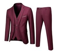 Men's 3 Pieces Suit, Solid Slim Fit Two Buttons Blazer Set Dress Suit, Jacket Vest Pants for Wedding Party Business (RD2, M)