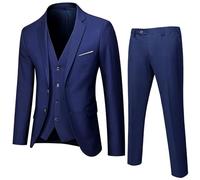 Men's 3 Pieces Suit, Solid Slim Fit Two Buttons Blazer Set Dress Suit, Jacket Vest Pants for Wedding Party Business (Navy, XXXL)