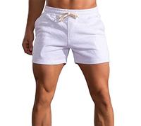 Men's 3" Short Slim Fitted Gym Workout Sweat Running Exercise Athletic Lounge Shorts, White-2043, 30 Short
