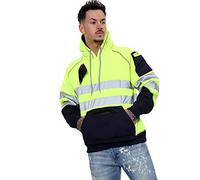 Mens 3 Zip Pullover Zipper High VIS Workwear Hoodie Reflective Hi Viz Visibility Highway Safety Hoody Sweatshirt Sweater Top UK Size S-5XL 3 Zip Pullover - Yellow/Navy 2XL