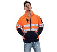 Mens 3 Zip Zipper High VIS Workwear Hoodie Reflective Hi Viz Visibility Highway Safety Hoody Sweatshirt Sweater Top UK Size S-5XL 3 Zip Zipper - Orange/Navy XL